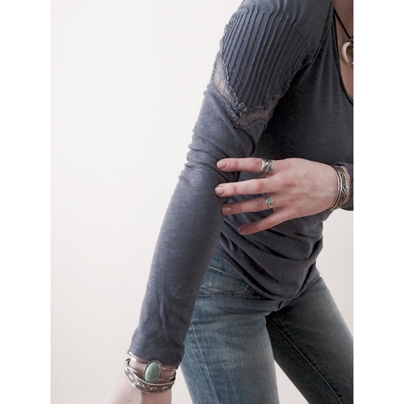 Free People Lace Shoulder Mini Henley Tee - Picture 3 of 4